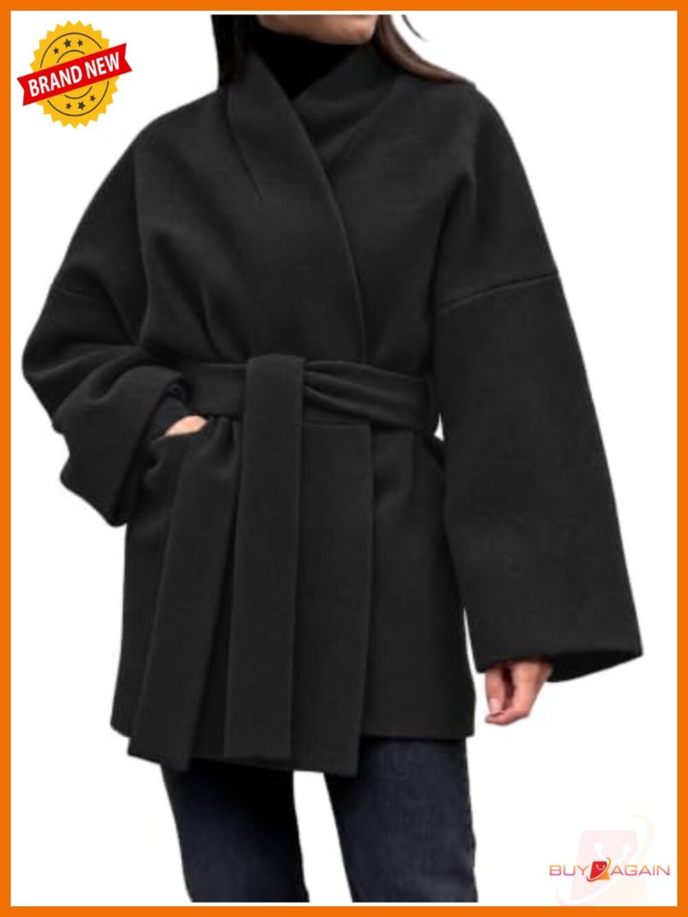 Womens Faux Wool Blend Long Belted Wrap Oversized Winter Coat
